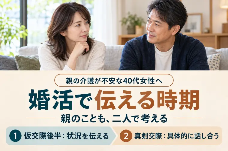 親の介護が不安な40代女性へ　婚活で伝える時期