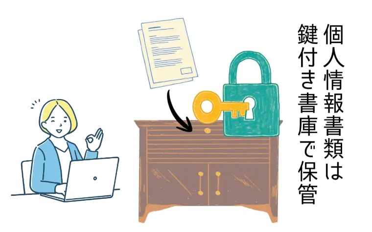 個人情報書類は鍵付き書庫に保管してあります！