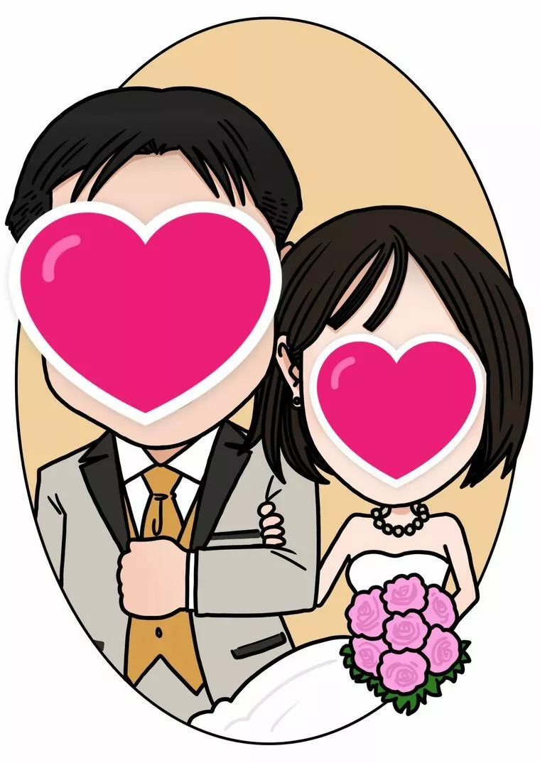 成婚退会された会員がご挨拶に来ての似顔絵☆
