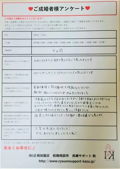 良縁サポート 和「20代後半の男性会員様から届いた『ご成婚者様アンケート』」-2