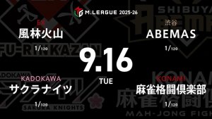 二階堂亜樹 VS 阿久津翔太 VS 佐々木寿人 VS 松本吉弘 各チーム好スタートを決めたい初陣！サクラナイツからは新メンバー阿久津翔太が出場！【Mリーグ2025-26 9/16 レギュラー2日目 第1試合メンバー】