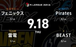 醍醐大 VS 萩原聖人 VS 東城りお VS 瑞原明奈 雷電のフェニックスの初陣に出場するのは醍醐と萩原！東城は早くも2戦目の出場、誕生日当日にバースデートップを決めるか！？【Mリーグ2025-26 9/18 レギュラー3日目 第1試合メンバー】