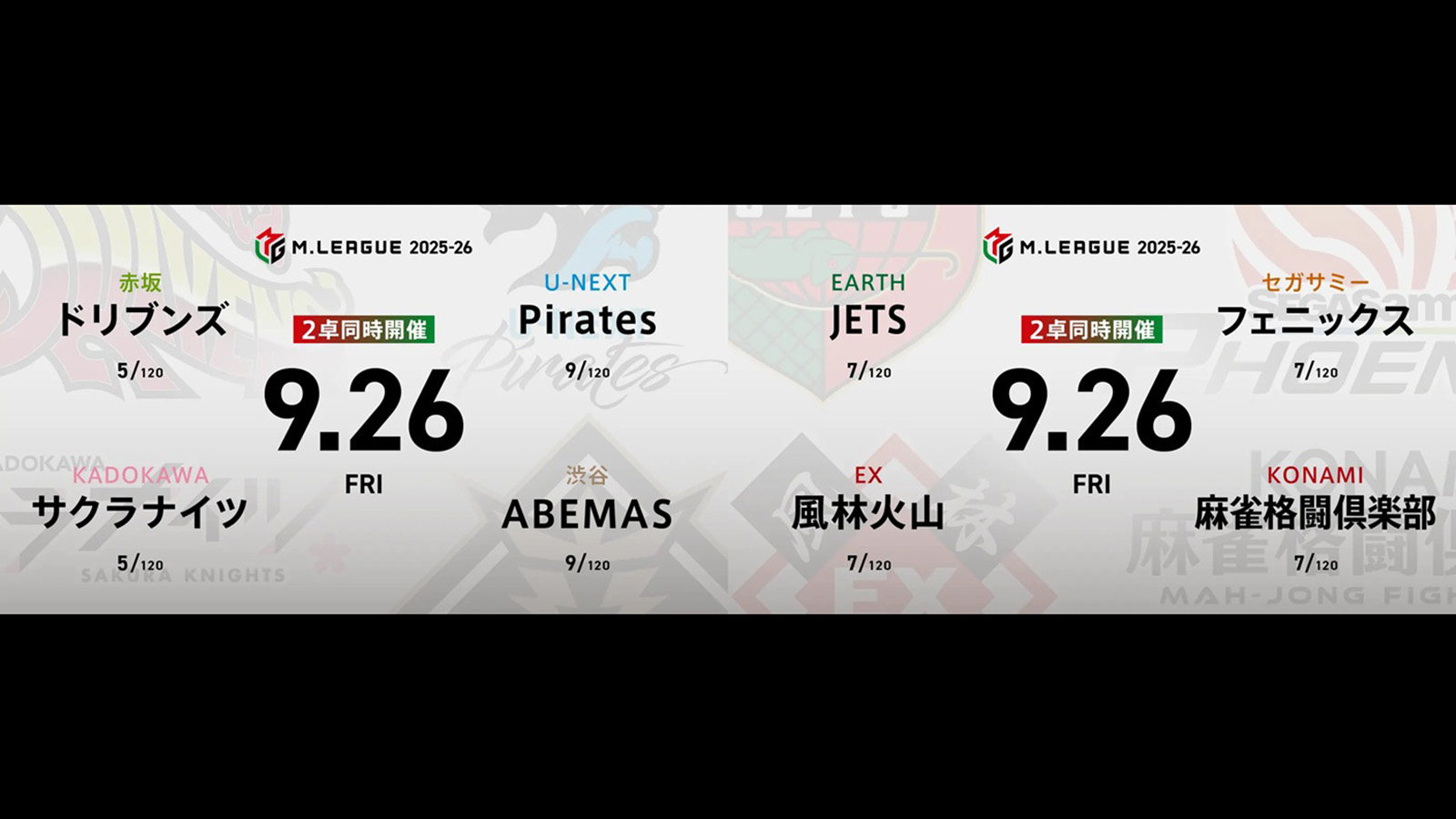 園田賢 VS 堀慎吾 VS 白鳥翔 VS 仲林圭 逢川恵夢 VS 永井孝典 VS 滝沢和典 VS 浅井堂岐 ABEMASとフェニックスの逆襲に注目！【Mリーグ2025-26 9/26 レギュラー8日目 第1試合メンバー】