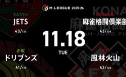 逢川恵夢 VS 鈴木たろう VS 内川幸太郎 VS 滝沢和典 風林火山と麻雀格闘倶楽部の首位攻防戦に注目！【Mリーグ2025-26 11/18 レギュラー38日目 第1試合メンバー】