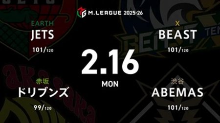HIRO柴田 VS 浅見真紀 VS 白鳥翔 VS 鈴木大介 ドリブンズとABEMAS、大接戦の直接対決に注目！【Mリーグ2025-26 2/16 レギュラー85日目 第1試合メンバー】