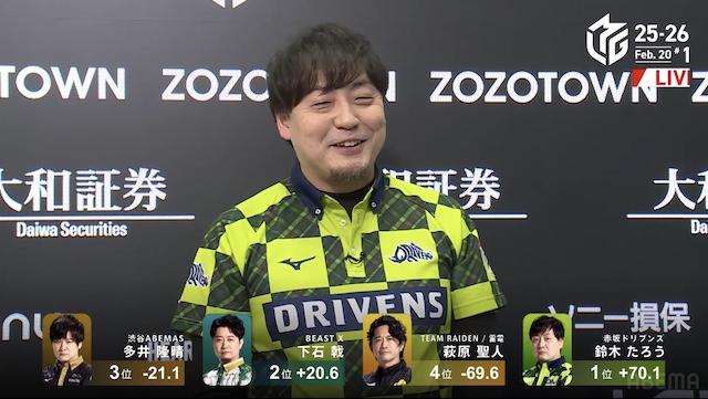 2/20 Mリーグ2025-26 第1試合結果】麻雀chは東4局に大連荘を決めた鈴木