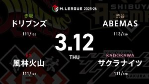 渡辺太 VS 永井孝典 VS 堀慎吾 VS 多井隆晴 セミファイナル進出に向けてABEMAS、サクラナイツにとっては正念場！【Mリーグ2025-26 3/12 レギュラー99日目 第1試合メンバー】