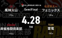 永井孝典 VS 佐々木寿人 VS 茅森早香 VS 黒沢咲 セミファイナルシリーズ14日目！3位雷電、4位フェニックスにとってはセミファイナル最終日！【Mリーグ2025-26 4/28 セミファイナル14日目 第1試合メンバー】