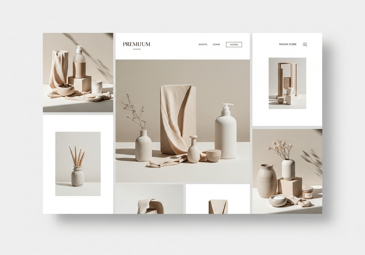 デザイン性が高く、オリジナリティあふれる自社ECサイトのトップページ。商品の魅力が伝わる美しい写真と、ブランドの世界観が表現されている。