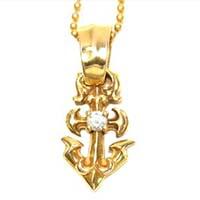 ビルウォールレザー 18K 1ダイヤ アンカー クロス ネックレス 画像