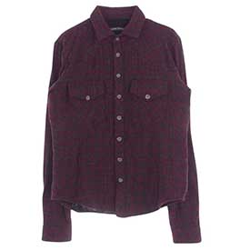 GAUZE SHIRT フローラルボタン レザークロスパッチ付き レーヨンウールガーゼ チェック 長袖 ウエスタン シャツ 画像