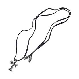 SMALL CROSS PENDANT LEATHER BRAID NECKLACE スモール CH クロス Wボロチップ ペンダント レザー ブレイド ネックレス 画像