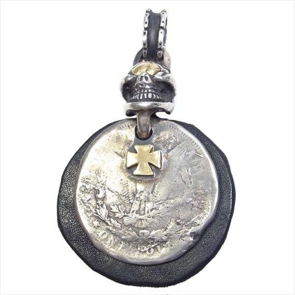 金目 スカル モルガン コインクロス レザー ペンダントトップ 画像