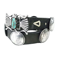 レザーベルト ターコイズ シルバーバックル モルガンコンチョ 黒画像