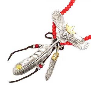 頭金イーグル ビーズネックレス画像