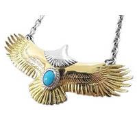 タディアンドキング Ggoro's ゴローズ 魂継承 大イーグル 全金 頭プラチナ 縄プラチナ ターコイズ ネックレス ゴールド×プラチナ 画像