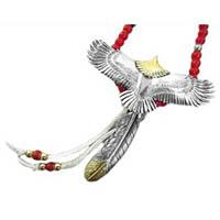 タディアンドキング 頭金 大イーグル 先金 フェザー 金赤銀ビーズ ホイール フック カスタム ネックレス シルバー 紐長さ100cm程度 画像