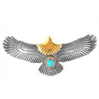 タディアンドキング 頭金 中イーグル 金縄 ターコイズ トップ K18 ペンダントトップ シルバー 画像