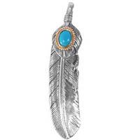 タディアンドキング 金縄 ターコイズ 特大 フェザー ペンダントトップ シルバー系 画像