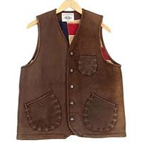 ラリースミス ディアスキン コンチョボタン 星条旗 レザー ベスト ジレ ブラウン系 画像