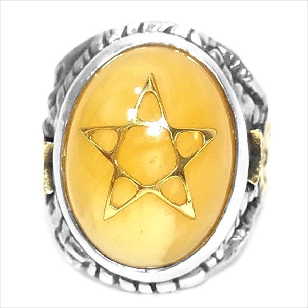 18K GOLD エンジェルハートリングアンティークスター パウダーバルティックアンバー 画像