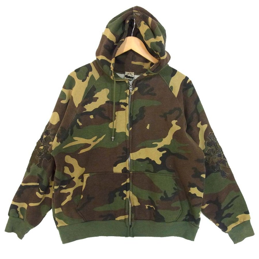タンクカモ ジップパーカー アーチロゴ クロス レザーパッチ CHプラス カーキ M 画像