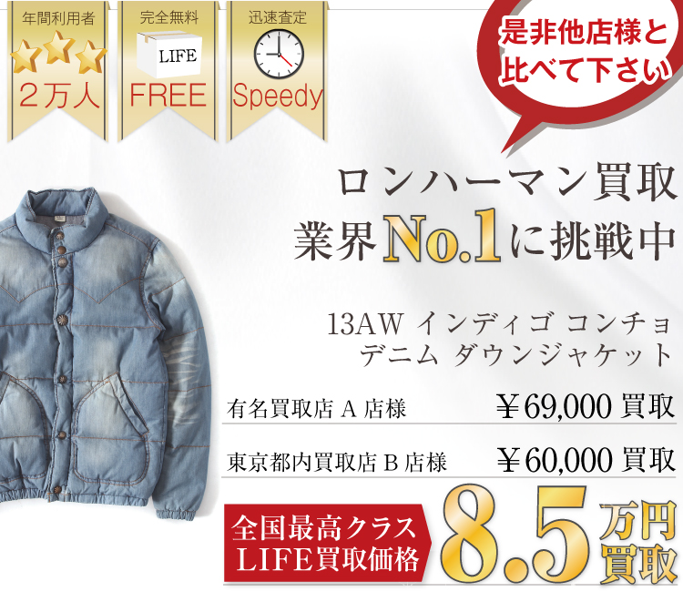 ロンハーマン高価買取13AW インディゴ コンチョ デニム ダウンジャケット高額査定