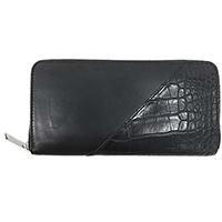 ボッテガヴェネタ アリゲーター カーフ ハーフ ジップ アラウンド レザー 財布 ウォレット ブラック系 画像