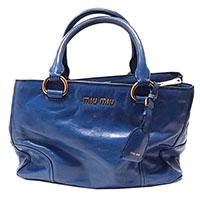 ミュウミュウ レザー 青 レディース ハンドバッグ 画像