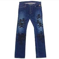 ロエン ディアスキン スカルパッチ ハート 刺繍 デニム パンツ インディゴブルー系 画像