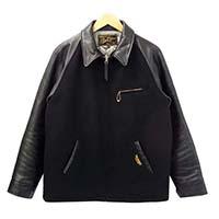 キャリー 袖レザー ウール 牛革 スタジャン ジャケット ブラック系 画像