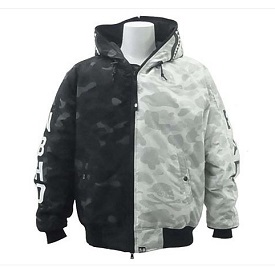 エイプ × ネイバーフッド 18AW シャーク N2-B ダウン ジャケット ブラック×ホワイト 画像