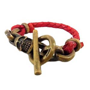 ゴールドキッド スカルレザー ブレスレット画像