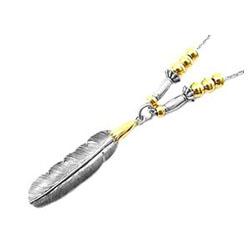 ラリースミス 18K イーグル フェザー シェルコンチョ パイプ ビーズ カスタム ネックレス 画像