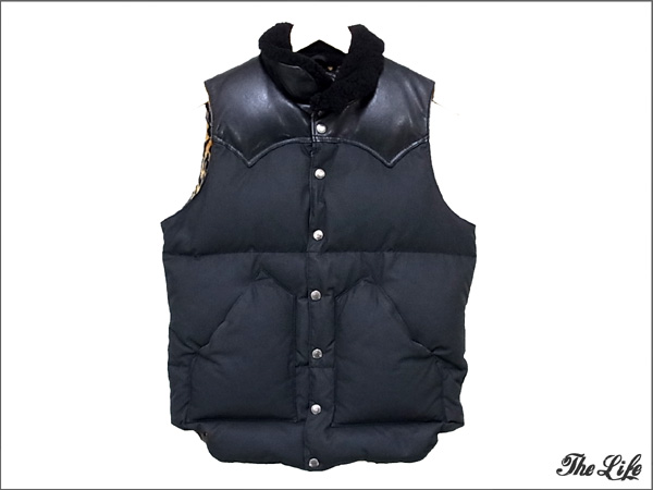 ワコマリア×ロッキーマウンテンレザー切替ダウンベスト38WACKO MARIA×ROCKY MOUNTAIN FEATHERBED/裏地LEOPARDレオパード/YA