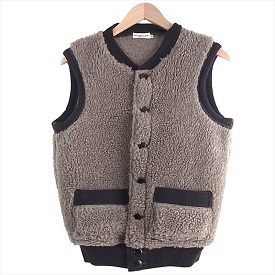 ウエアハウス ヘラーズカフェ オールドフリース パイルベスト グレー×紺 画像