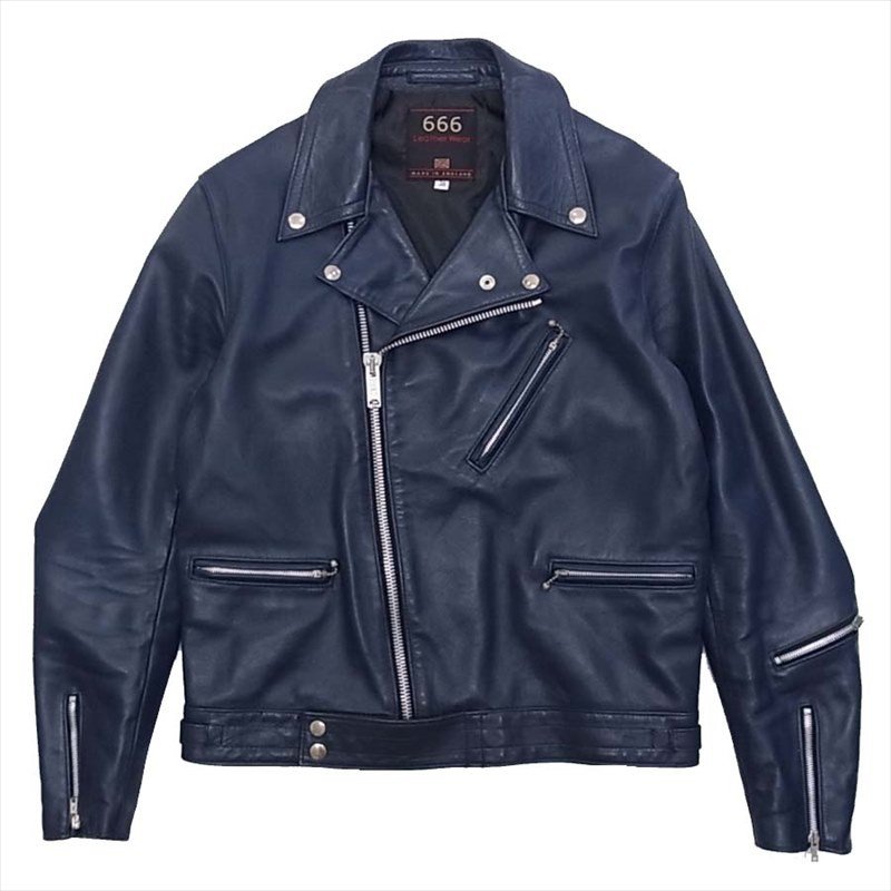 666 ダブル ライダース ジャケットネイビー系 38 画像
