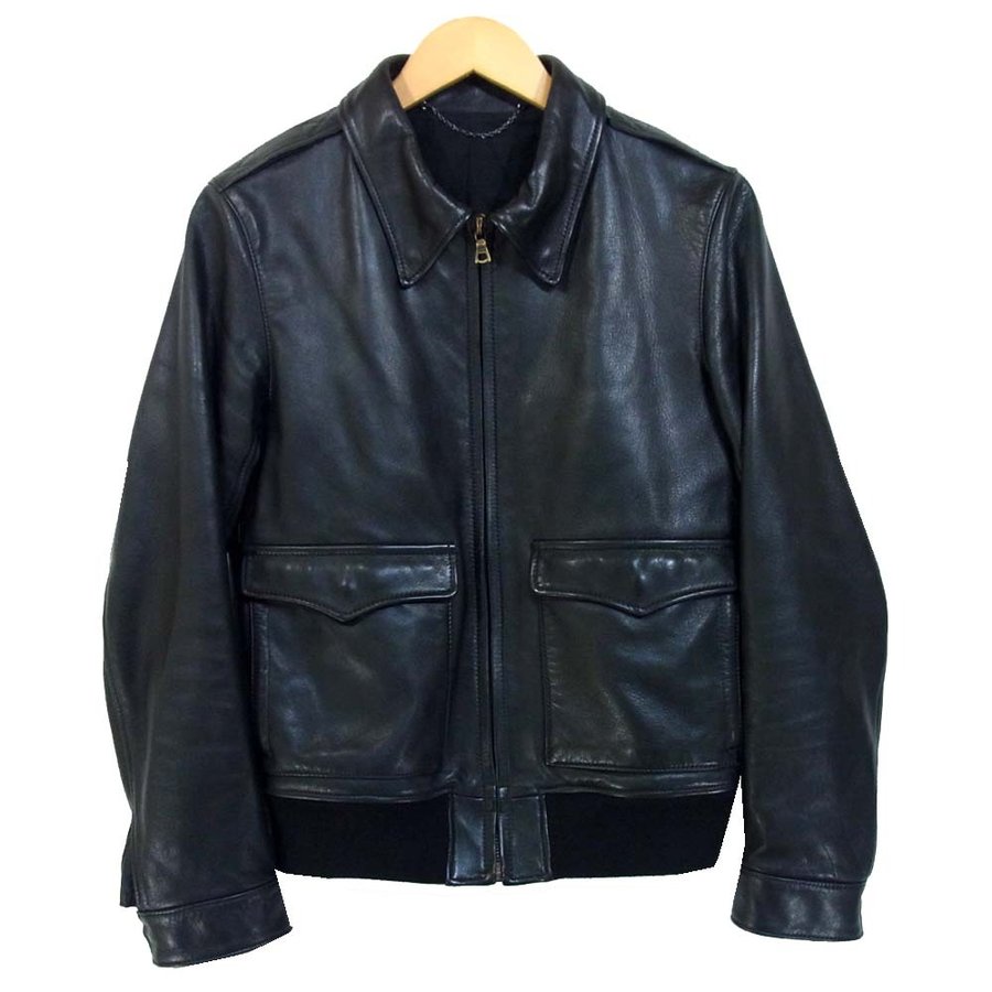 ラウンジリザード 9305 A-2 牛革 ステアハイド レザーフライト ジャケット ブラック系 画像