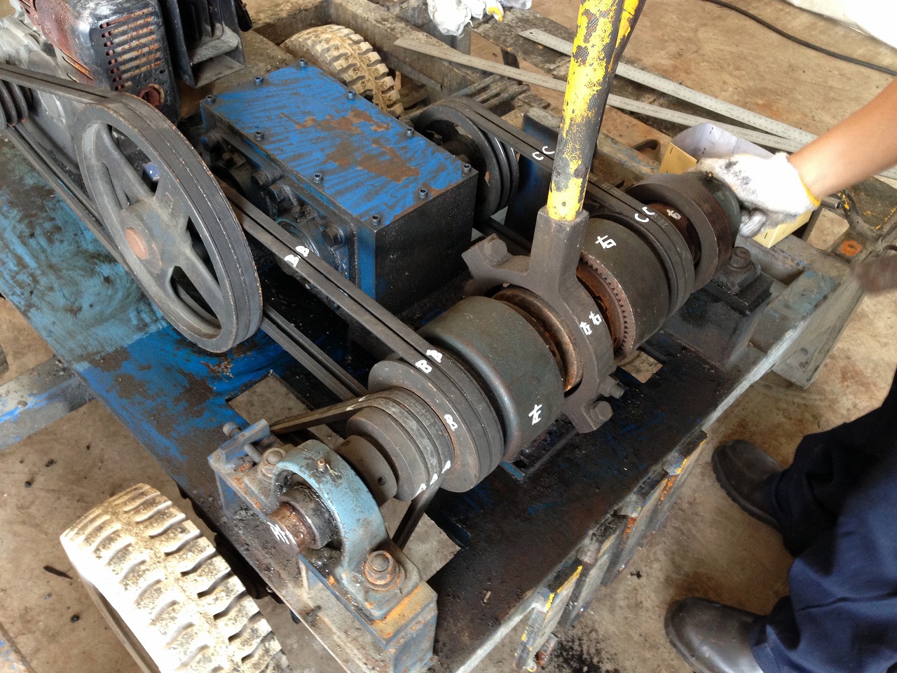 クラッチの切り替えが故障したランナー(鉄筋コンクリートの鉄筋を引っ張る装置)