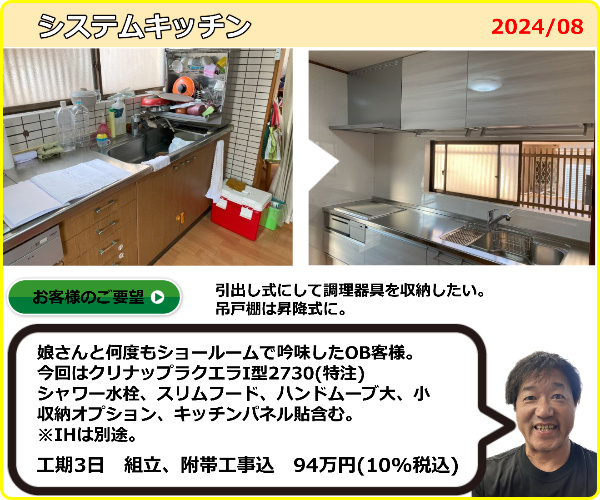 こちらは天袋は有効活用しなくちゃ派。ダウンウォールを付けてフル活用のキッチンです