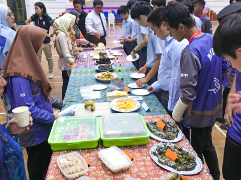 マレーシアのSayyidina Husain Secondary Schoolの学生と交流する目黒学院の生徒たち