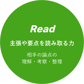 Read 主張や要点を読み取る力 相手の論点の理解・考察・整理 Read 主張や要点を読み取る力 相手の論点の理解・考察・整理