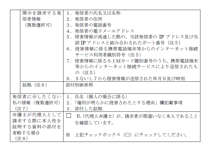 発信者情報開示請求書