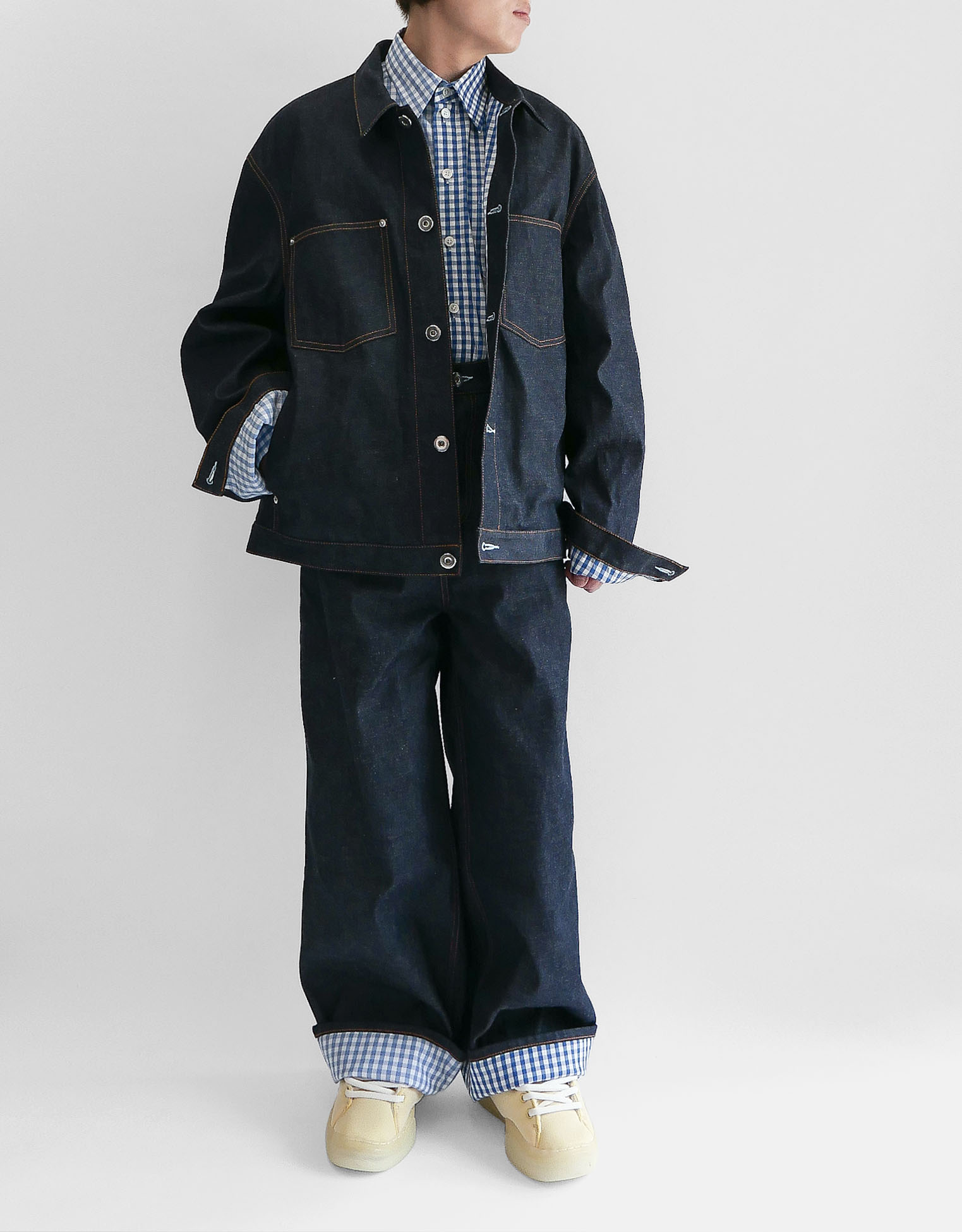 パンツ TSTS 2 GINGHAM LINING DENIM TROUSERS TSTS / 2 GINGHAM LINING DENIM TROUSERS / INDIGO BLUE | ふぁいん