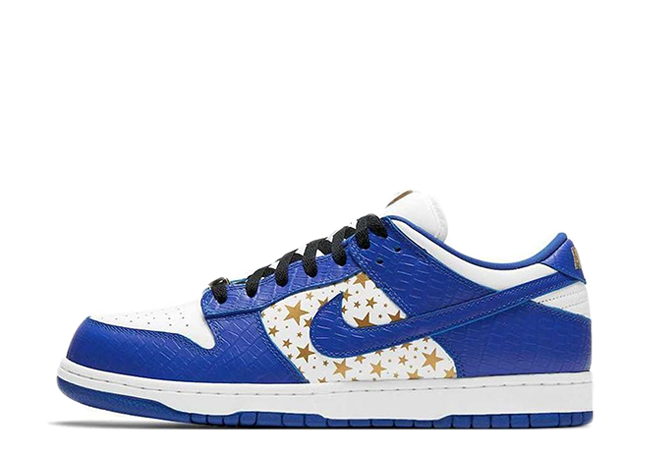 シュプリーム × ナイキ SB ダンク ロー OG QS ゴールドスターズ "ホワイト/ハイパー ブルー" ホワイト/メタリックゴールド/ハイパーブルー