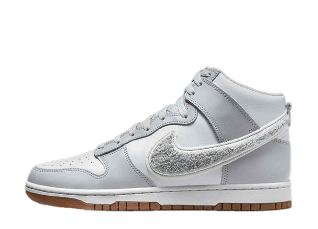 Nike Dunk High University Chenille Swoosh "Light Smoke Grey" White/Grey-Gum