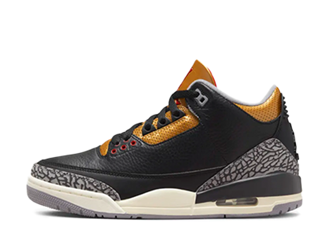 Nike Wmns Air Jordan 3 "Black/Gold" Black/Fire Red-Metallic Gold-Cement Grey