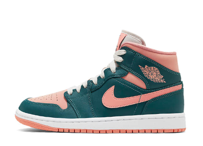 ナイキ ウィメンズ エアジョーダン 1 ミッド ダークティールグリーン/ライトオールウッドブラウン/ホワイト/ダークティールグリーン