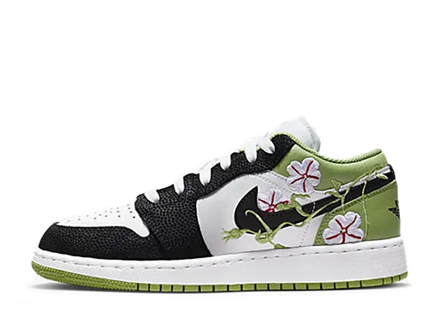 Nike Gs Air Jordan 1 Low "Floral Embroidery" White/Black/Green
