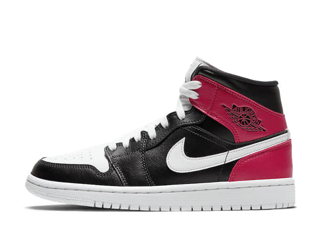 ナイキウィメンズ エアジョーダン1 ミッド ブラック/ホワイトノーブル レッド